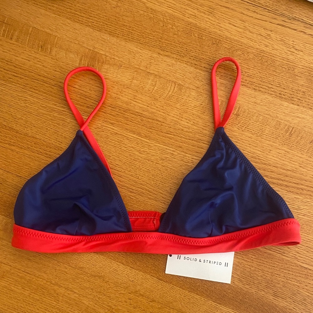 SOLID & STRIPED Red and Blue Bikini Top